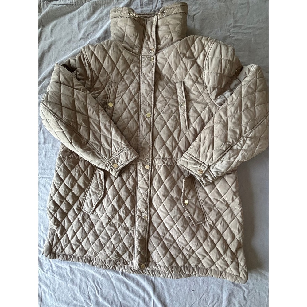 Michael Michael Kors Quilted Puffer Jacket Khaki Tan Gold Hardware Size XL